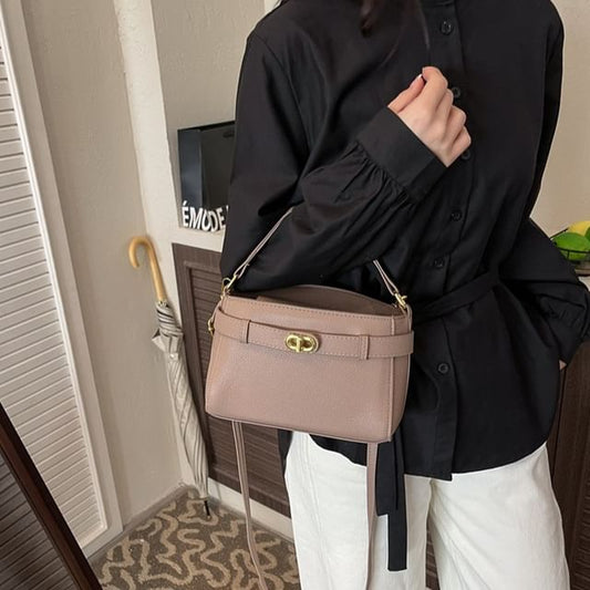 Faux Leather Twist Lock Crossbody Bag