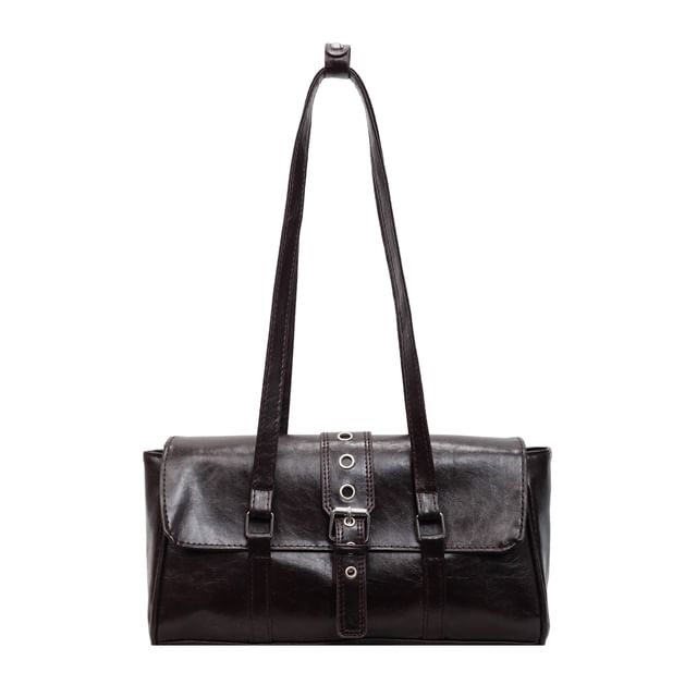 Faux Leather Buckled Flap Shoulder Bag