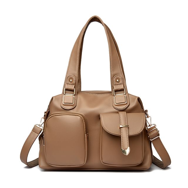 Dual Front Pocket Genuine Leather Shoulder Bag