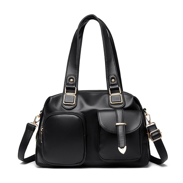 Dual Front Pocket Genuine Leather Shoulder Bag