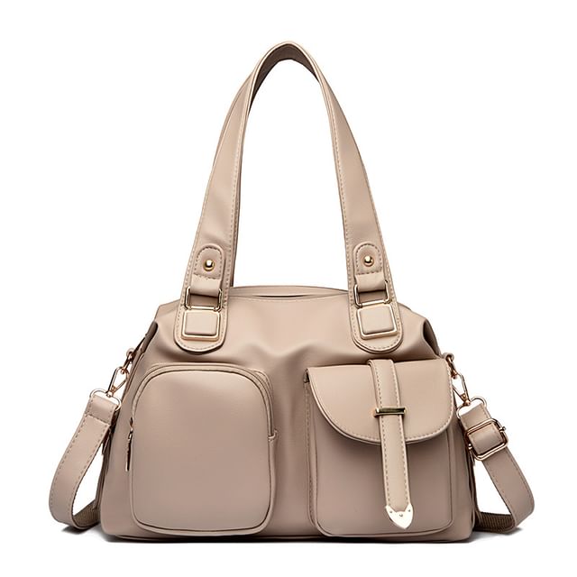 Dual Front Pocket Genuine Leather Shoulder Bag