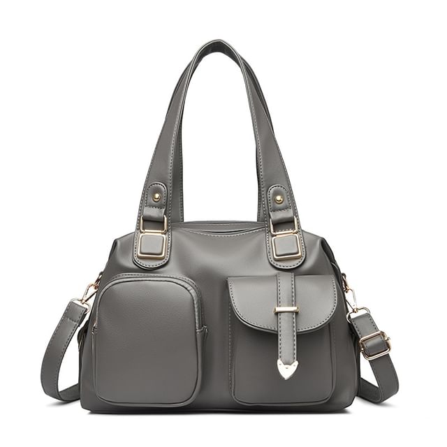 Dual Front Pocket Genuine Leather Shoulder Bag