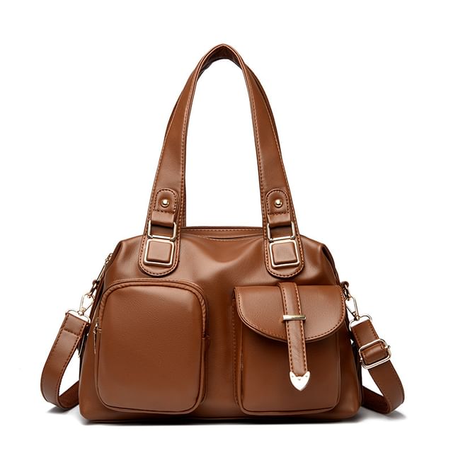 Dual Front Pocket Genuine Leather Shoulder Bag