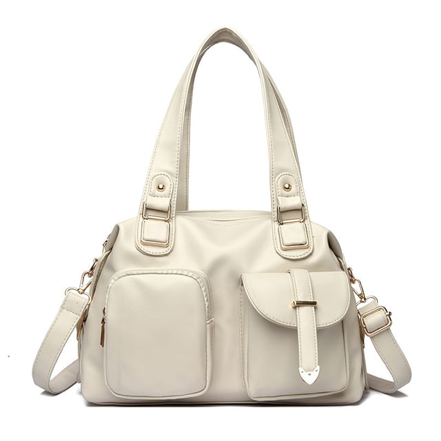 Dual Front Pocket Genuine Leather Shoulder Bag