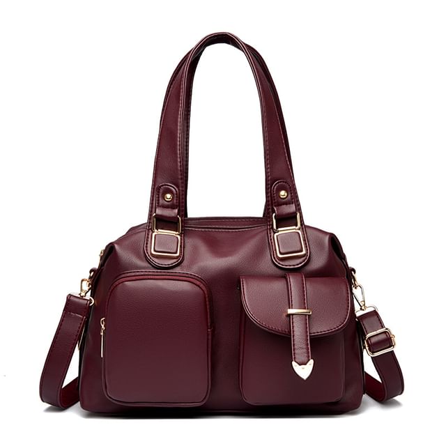 Dual Front Pocket Genuine Leather Shoulder Bag