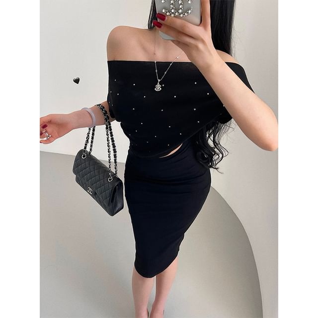 Rhinestone Off Shoulder Knit Top - Multi Way