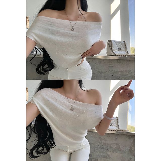 Rhinestone Off Shoulder Knit Top - Multi Way