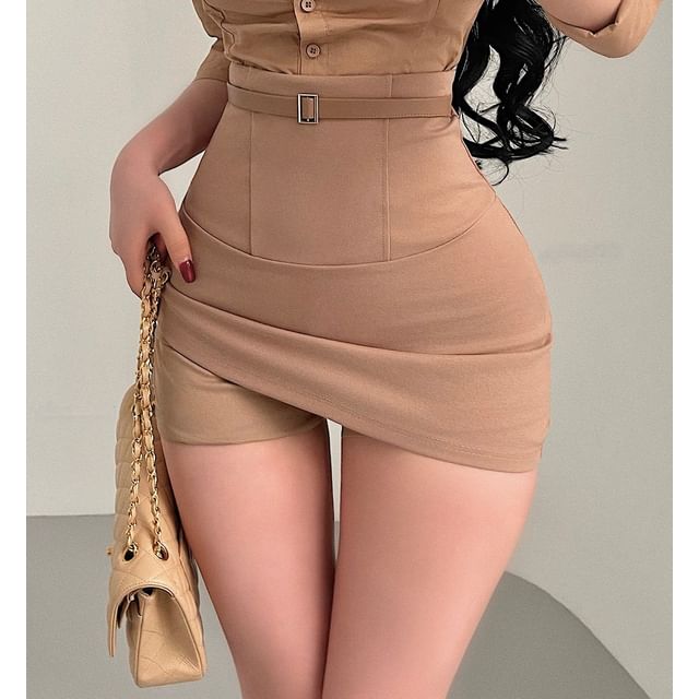 High Waist Pencil Skirt with Hip Enhancer and Belt Set