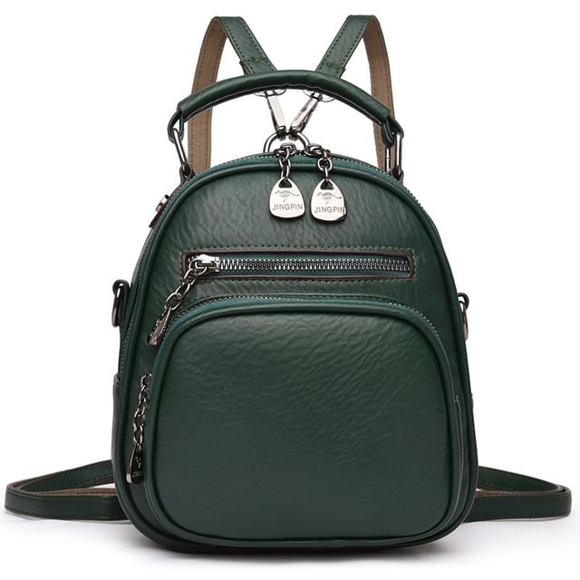 Genuine Leather Convertible Backpack with Shoulder Strap