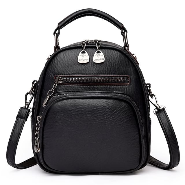 Genuine Leather Convertible Backpack with Shoulder Strap