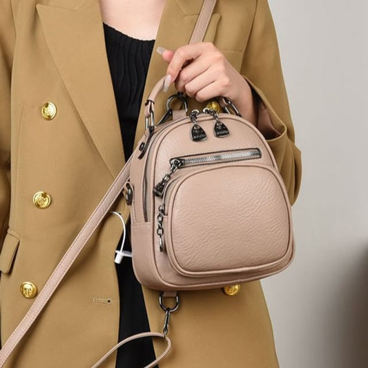 Genuine Leather Convertible Backpack with Shoulder Strap