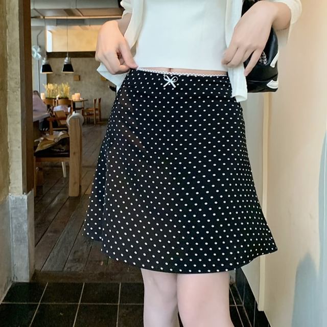 Mid Rise Dotted Mini A-Line Skirt