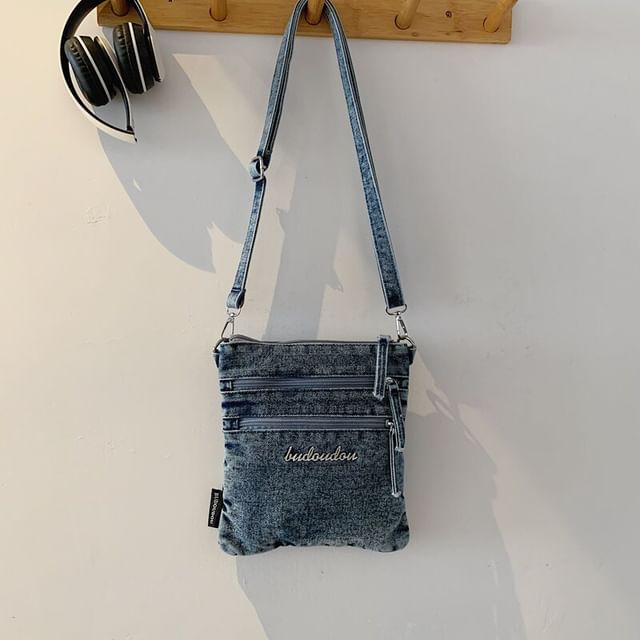 Washed Denim Zip Crossbody Bag