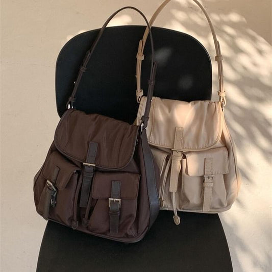 Flap Pocket Nylon Shoulder Bag