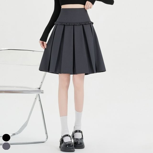 High Waist Plain A-Line Pleated Skirt