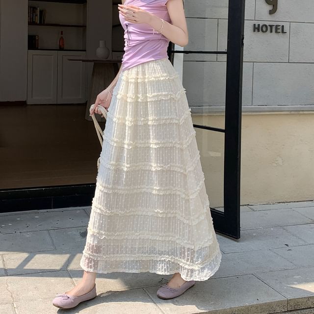 High Waist Sheer Maxi A-Line Skirt