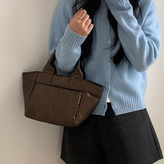 Plain Puffed Fabric Handbag