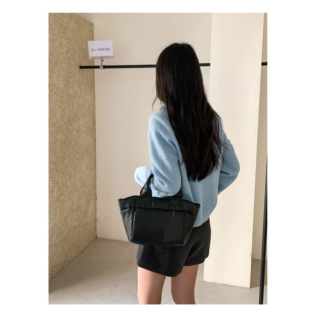 Plain Puffed Fabric Handbag