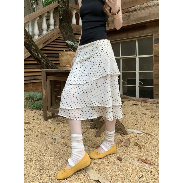 Mid Waist Dotted Midi Skirt
