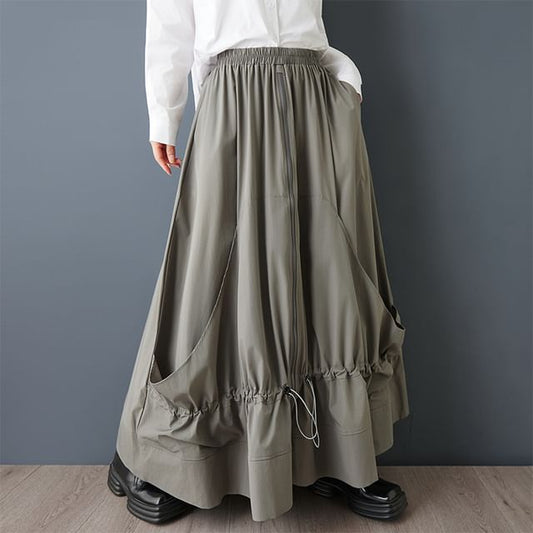 High Waist Plain Maxi A-Line Skirt
