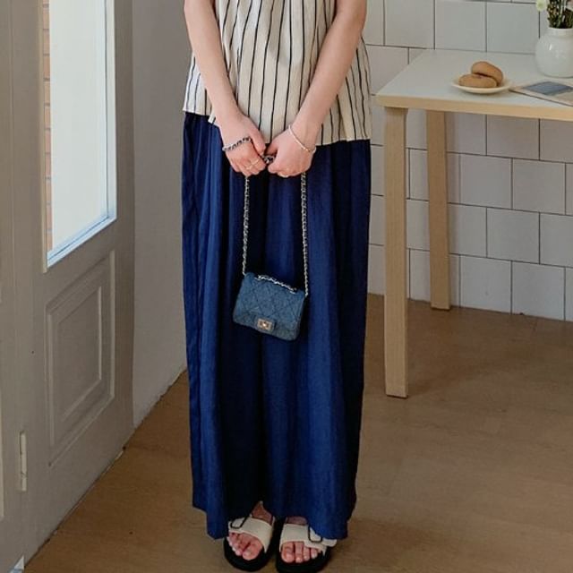 Maternity Ruffle Top with Square Neck and Wide Leg Pants