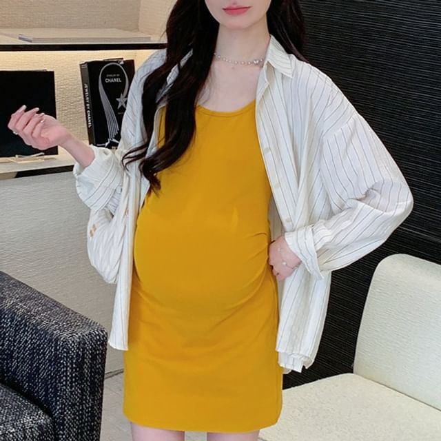 Maternity Sheath Dress and Striped Shirt Set
