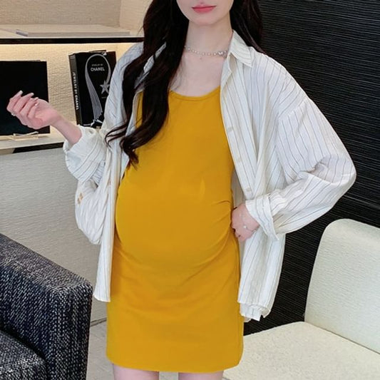 Maternity Sheath Dress and Striped Shirt Set