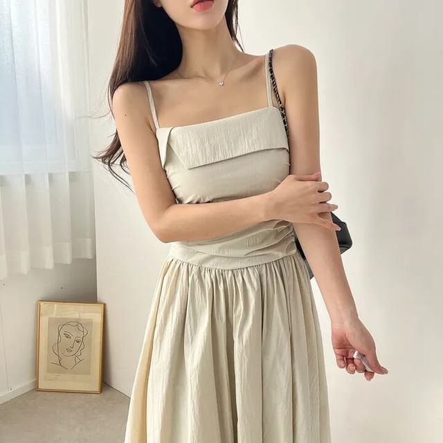 Spaghetti Strap Plain Ruched Maxi A-Line Dress