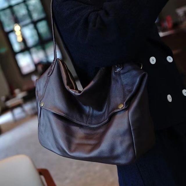 Oversized Faux Leather Flap Shoulder Bag