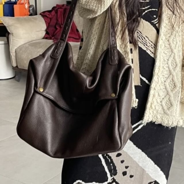Oversized Faux Leather Flap Shoulder Bag