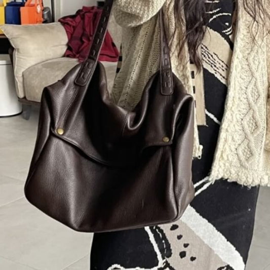 Oversized Faux Leather Flap Shoulder Bag