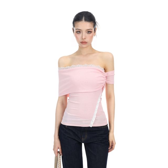 Off Shoulder Lace Trim Sleeveless Top