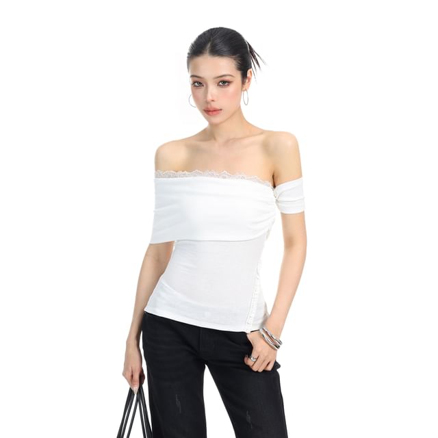 Off Shoulder Lace Trim Sleeveless Top