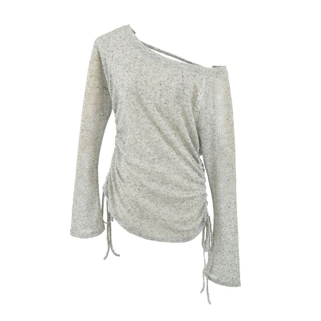 One Shoulder Drawstring Long Sleeve Top