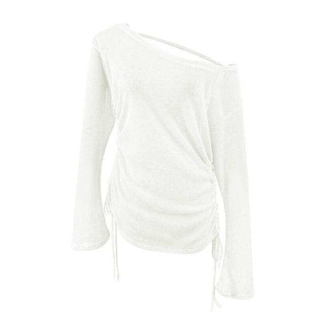 One Shoulder Drawstring Long Sleeve Top