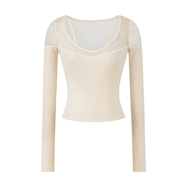 Lace Panel V-Neck Long Sleeve Shirt
