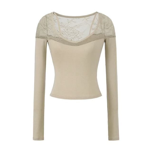 Lace Panel V-Neck Long Sleeve Shirt