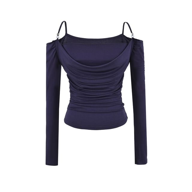 Ruched Cold Shoulder Top Set with Crop Tube