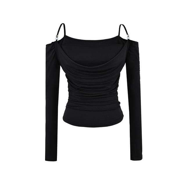 Ruched Cold Shoulder Top Set with Crop Tube