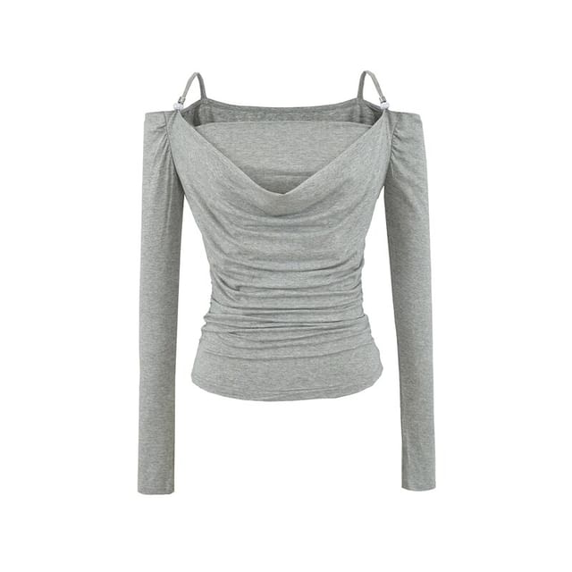 Ruched Cold Shoulder Top Set with Crop Tube