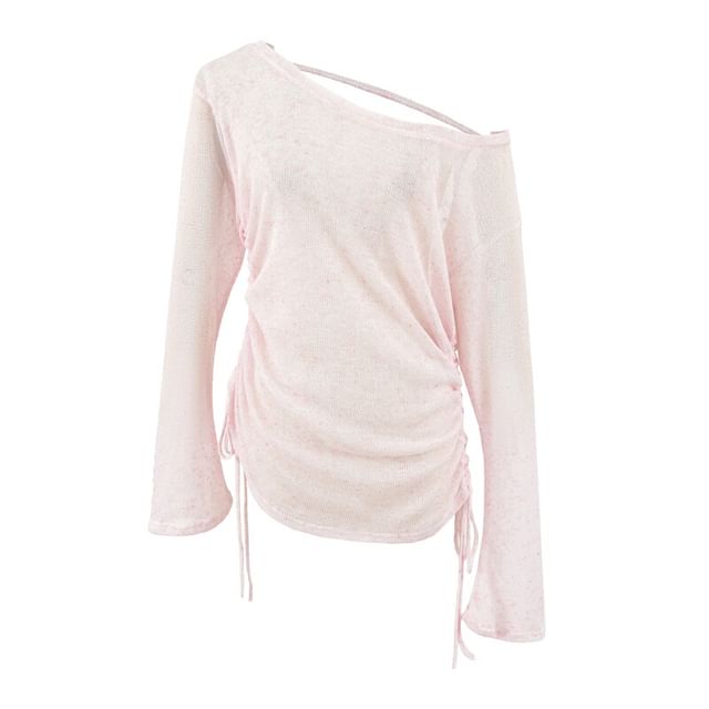 One Shoulder Drawstring Long Sleeve Top
