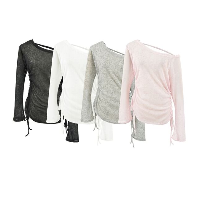 One Shoulder Drawstring Long Sleeve Top