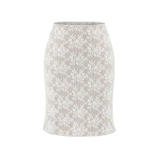 High Waist Lace Overlay Midi Pencil Skirt