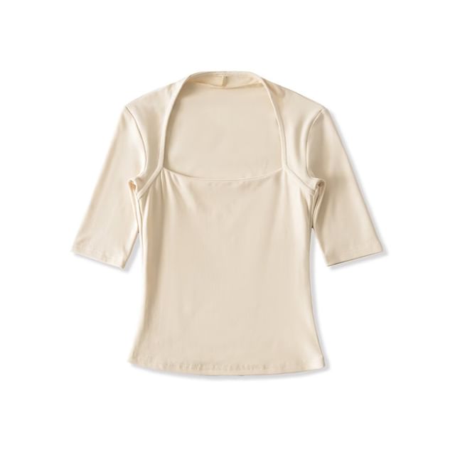 Square Neck Fitted Crop Tee with 3/4 Sleeves