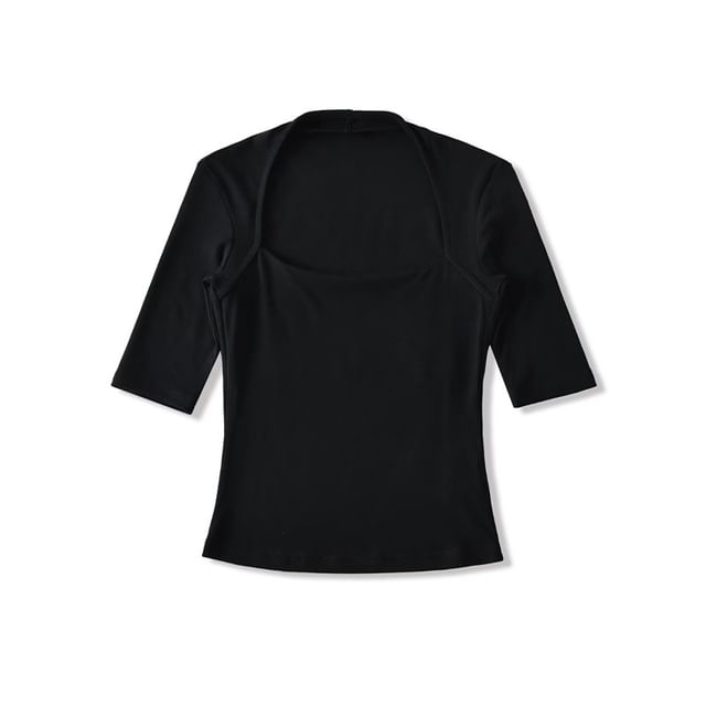 Square Neck Fitted Crop Tee with 3/4 Sleeves