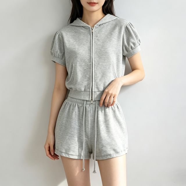 Zip-Up Crop Hoodie & Drawstring Hot Pants Set