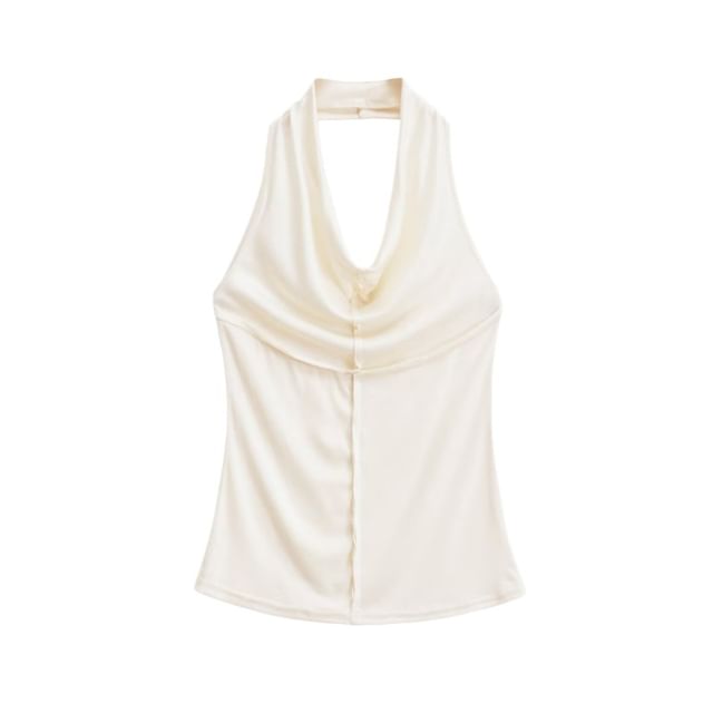 Halter Cowl Neck Open Back Fitted Top