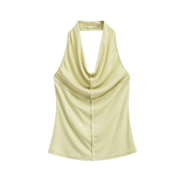 Halter Cowl Neck Open Back Fitted Top
