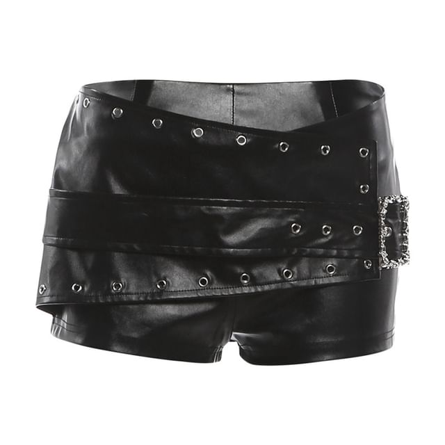 Faux Leather Belted Tube Top & Grommet Shorts Set
