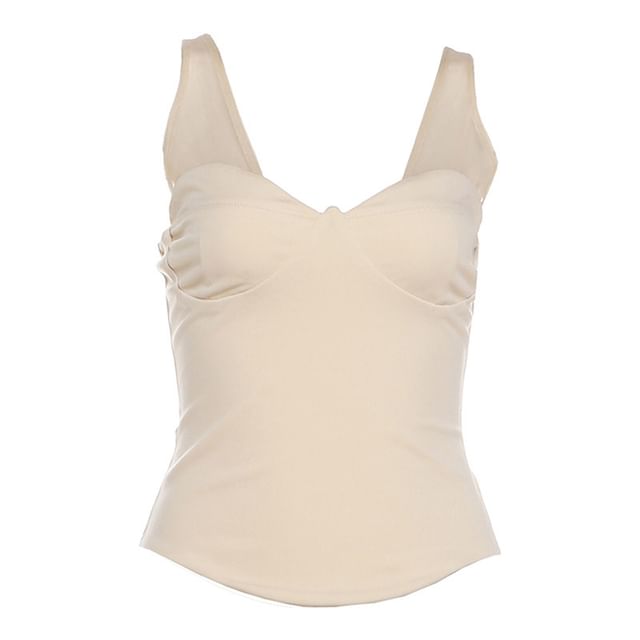 Mesh Panel Tank with V-Neck and Plain Finish
